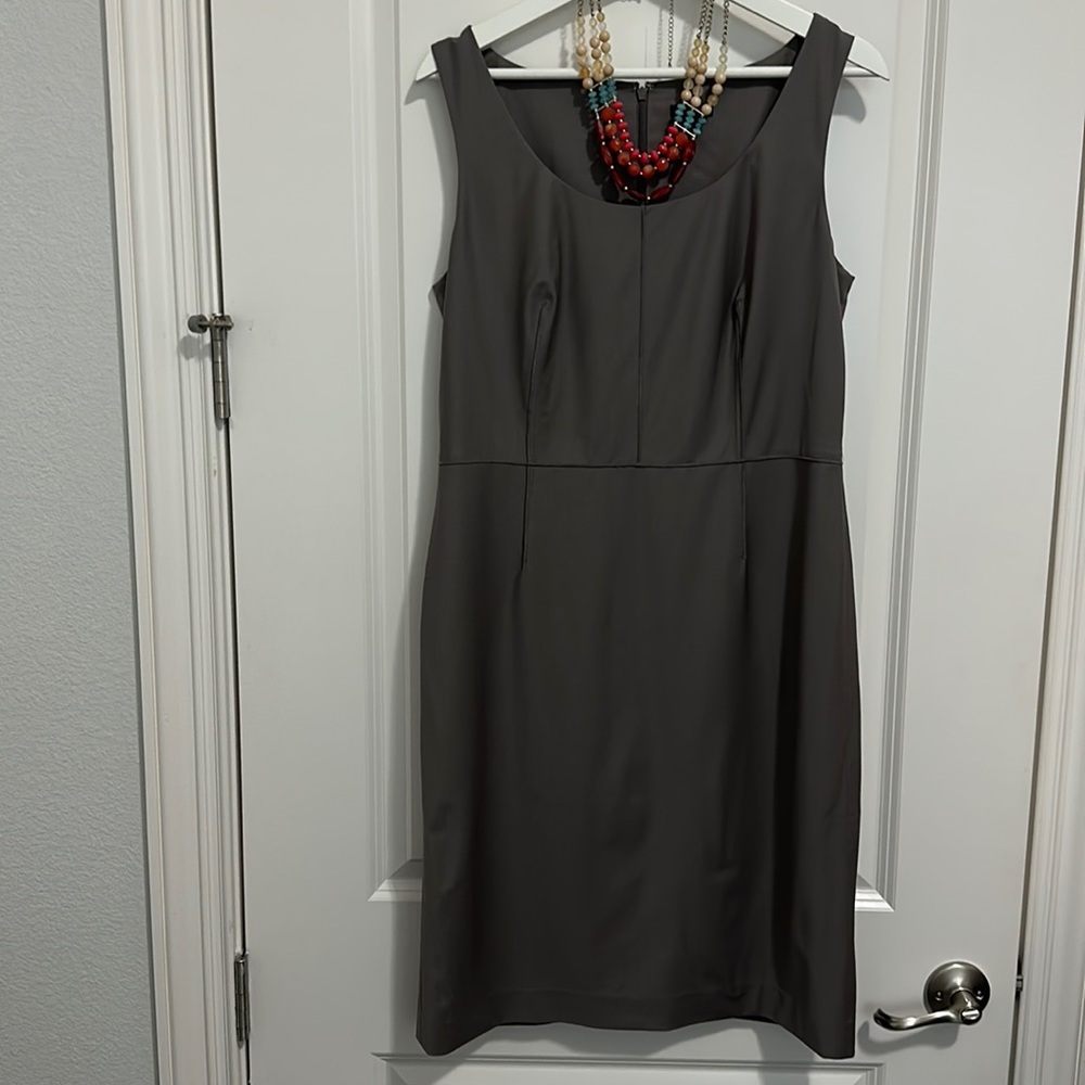 Ann Taylor taupe sleeveless pencil dress.